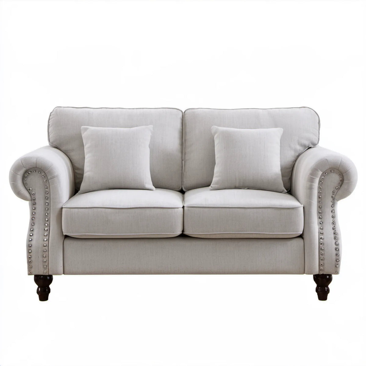 Dwuosobowa sofa jasnoszara 150 x 85 x 90 cm z zaokrąglonymi podłokietnikami