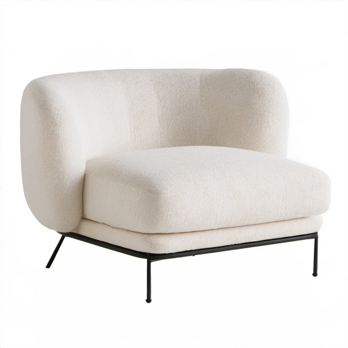 Kremowy fotel tapicerowany tkaniną boucle 78 x 75 x 75 cm z czarnymi stalowymi nogami