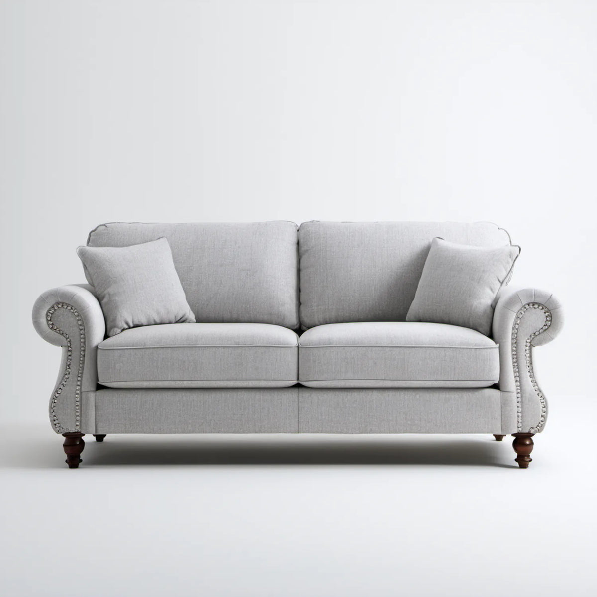 Sofa dwuosobowa jasnoszara 180 x 90 x 88 cm z dekoracyjnymi pinezkami