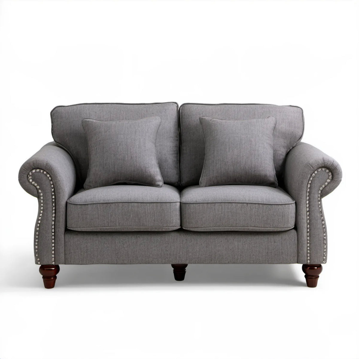 Dwuosobowa sofa klasyczna szara 160 x 90 x 95 cm z podłokietnikami