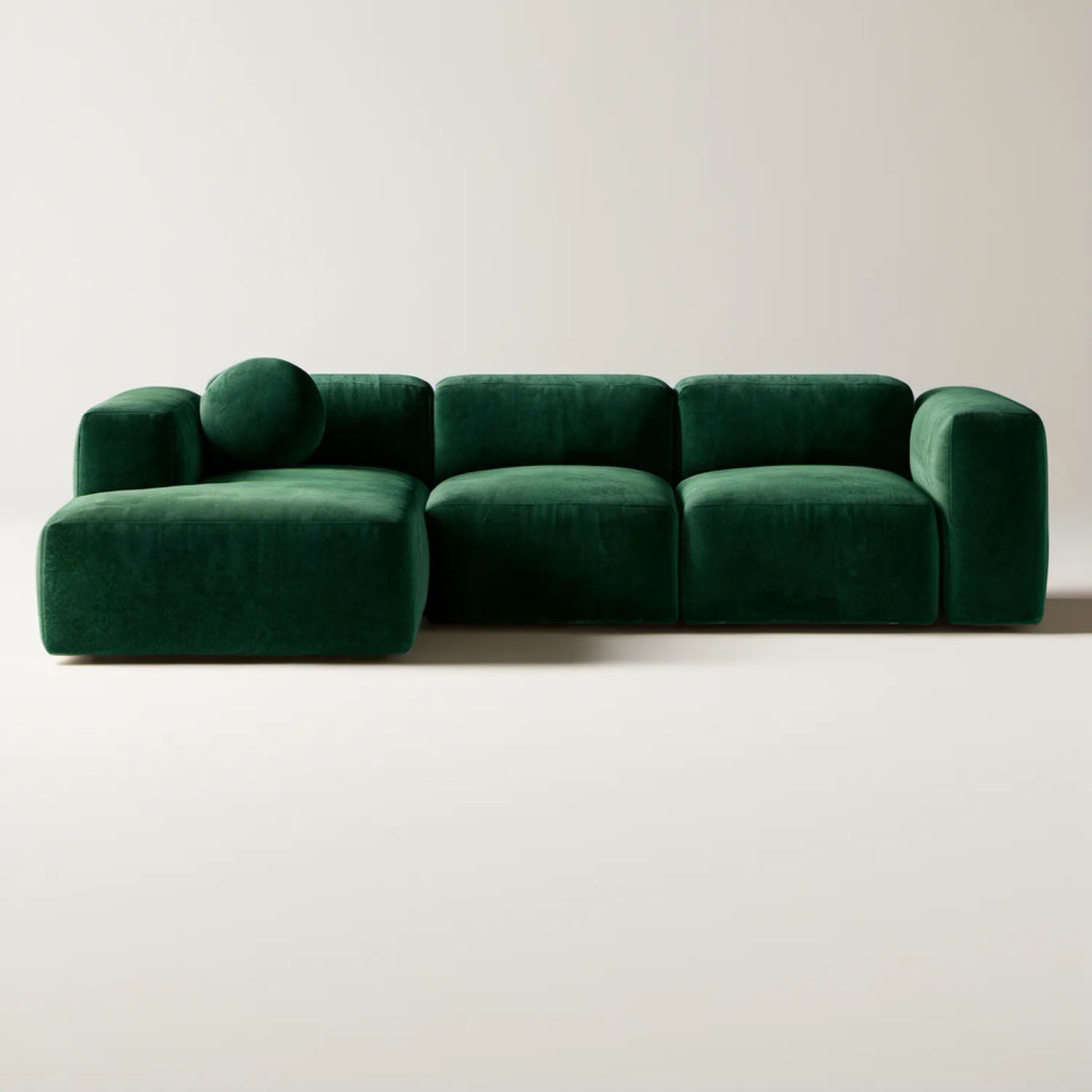 Modułowa sofa narożna lewostronna z aksamitu poliestrowego, ciemnozielona, 300 × 100 × 75 cm