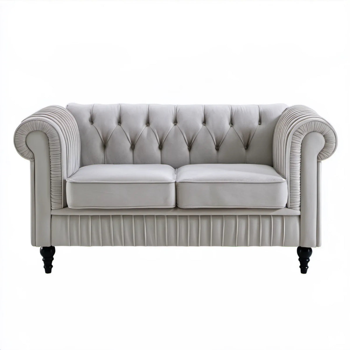 Dwuosobowa sofa Chesterfield jasnoszara z czarnymi nogami, 170 x 90 x 78 cm