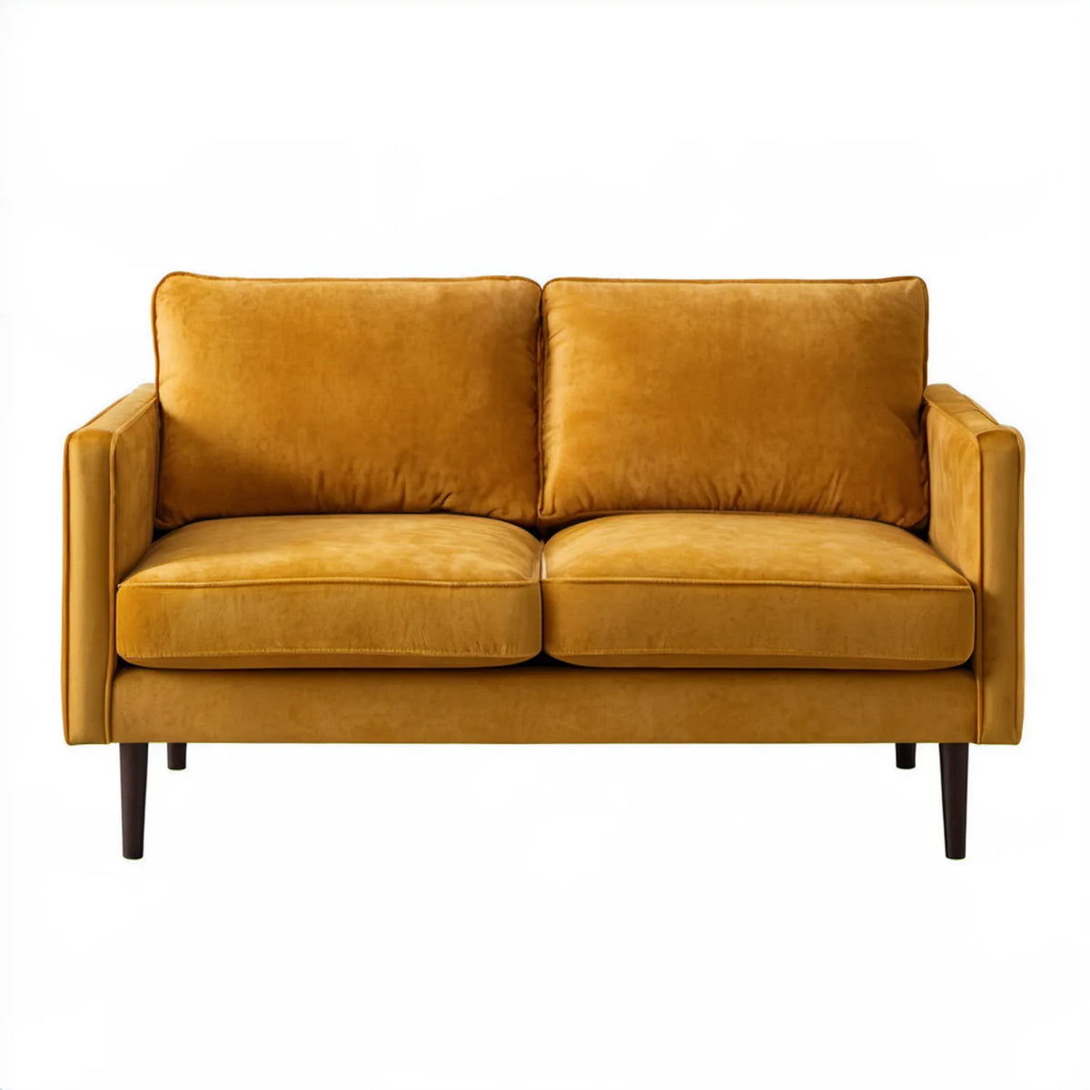 Dwuosobowa sofa musztardowa z czarnymi nogami, 150 x 85 x 85 cm