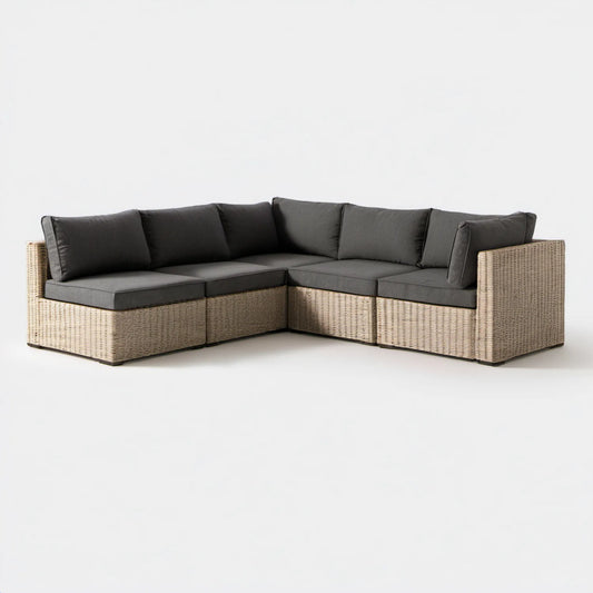 Modułowy narożnik ogrodowy w kształcie L z technorattanu PE Naturalny/Antracytowy 218 x 218 x 75 cm