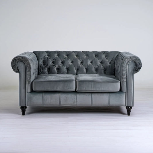 Dwuosobowa sofa Chesterfield szara 170 × 90 × 75 cm z aksamitną tapicerką