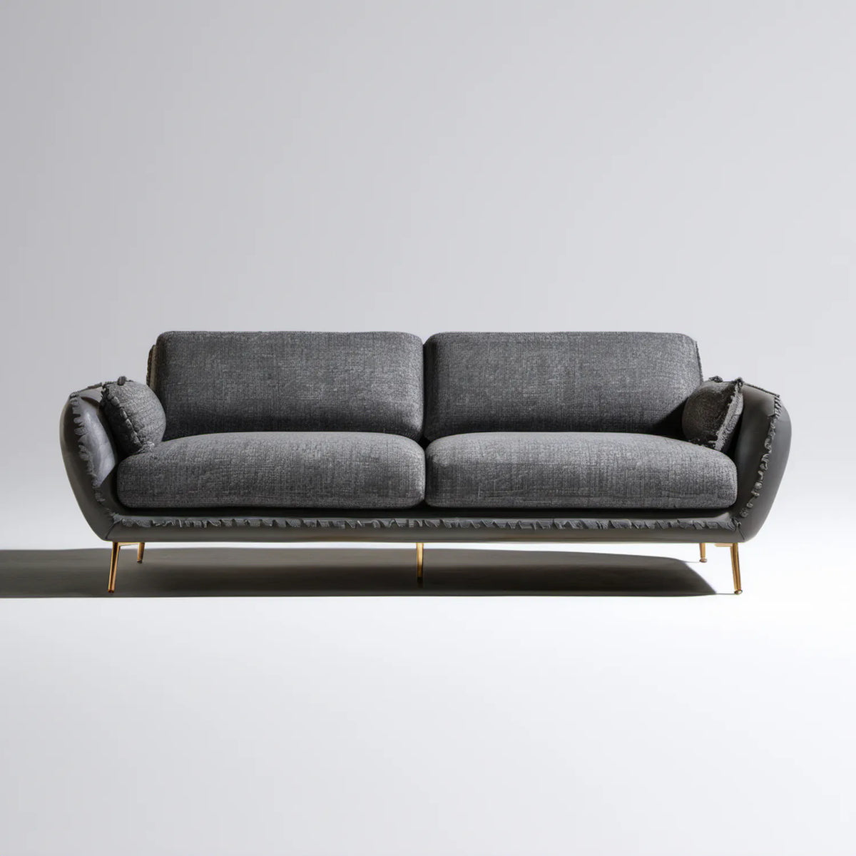 Grafitowa sofa trzyosobowa 220 × 90 × 85 cm z czarnymi detalami i złotymi nogami