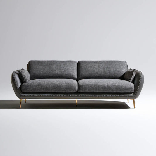 Grafitowa sofa trzyosobowa 220 × 90 × 85 cm z czarnymi detalami i złotymi nogami