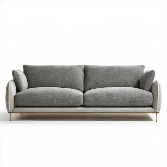Sofa dwuosobowa szaro-kremowa ze złotymi nóżkami 180 x 90 x 85 cm