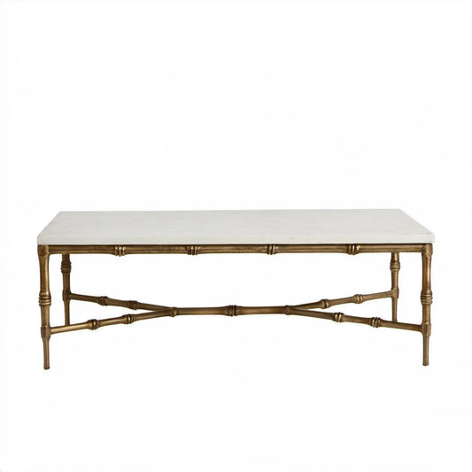 Prostokątny stolik kawowy biało-złoty z marmurowym blatem 120 x 60 x 45 cm