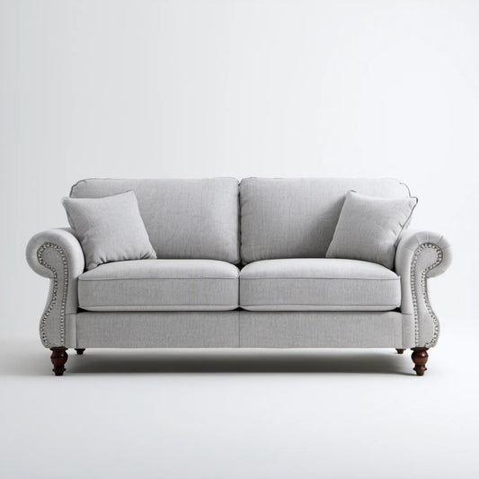 Sofa dwuosobowa jasnoszara 180 x 90 x 88 cm z dekoracyjnymi pinezkami