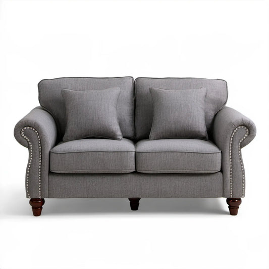 Dwuosobowa sofa klasyczna szara 160 x 90 x 95 cm z podłokietnikami