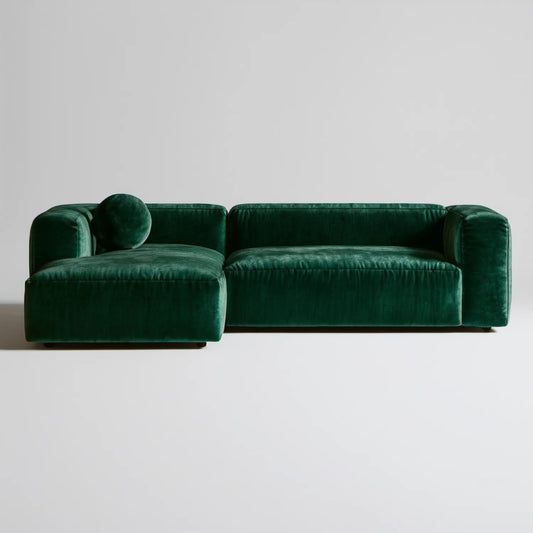Lewostronna sofa narożna z aksamitu poliestrowego, ciemnozielona, 250 x 160 x 78 cm