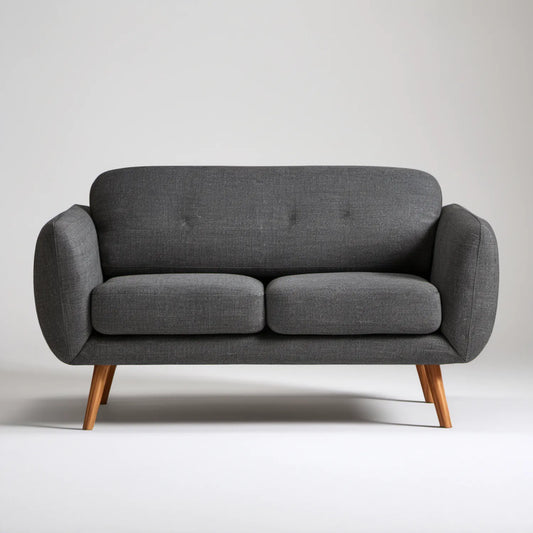 Dwuosobowa sofa ciemnoszara z brązowymi nogami, 140 x 78 x 82 cm