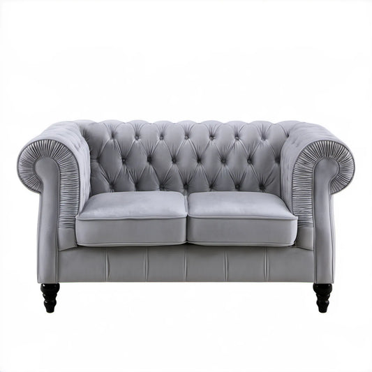 Dwuosobowa sofa Chesterfield szaro-czarna 170 x 95 x 85 cm z aksamitu poliestrowego